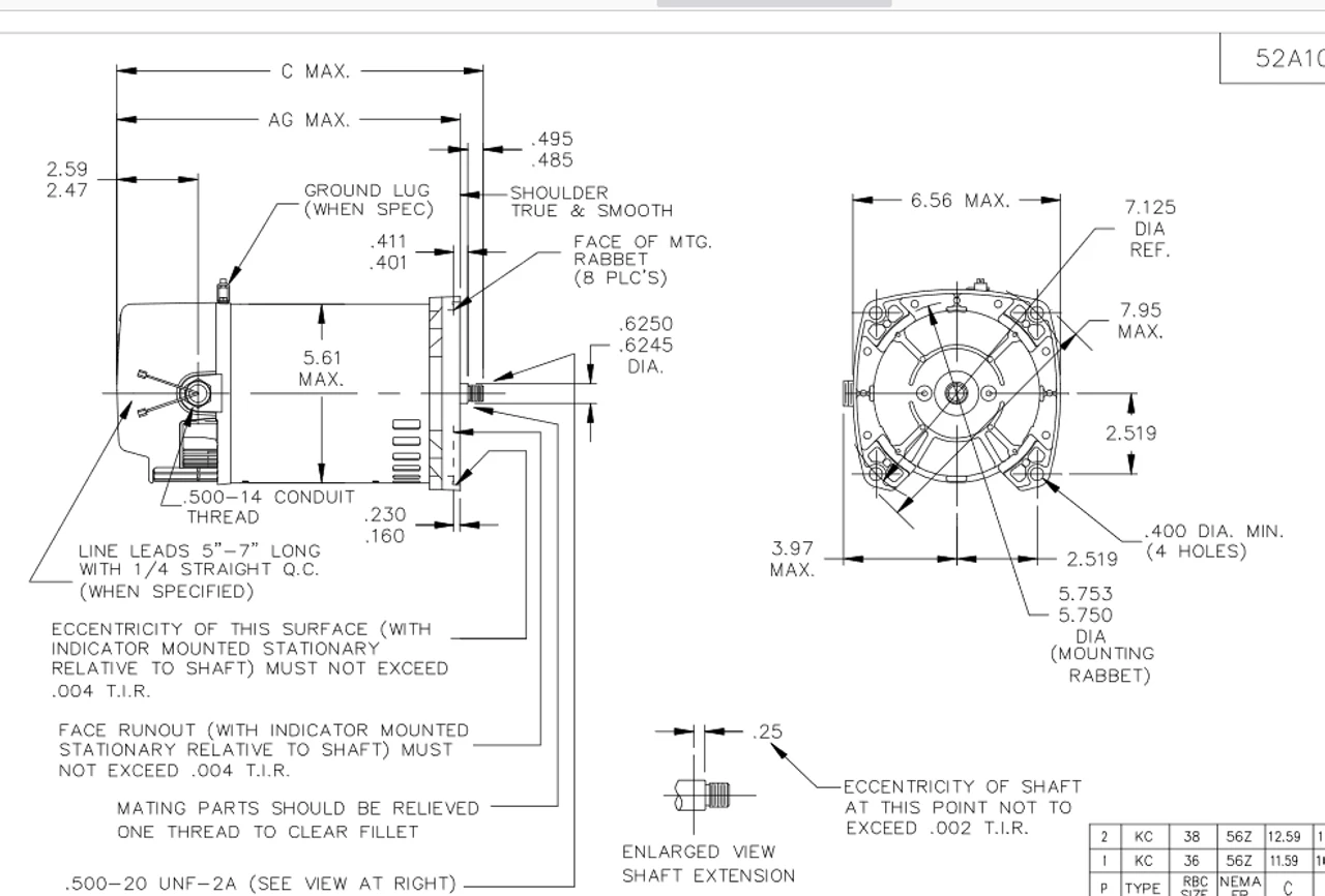 C1170 Marathon 3/4 Hp 2-Comp. Square-Flange Jet Pump Motor 3600 RPM 115/230V ODP 56Y Frame (no Base) 4 C1170 Marathon 3/4 Hp 2-Comp. Square-Flange Jet Pump Motor 3600 RPM 115/230V ODP 56Y Frame (no Base) - Image 4
