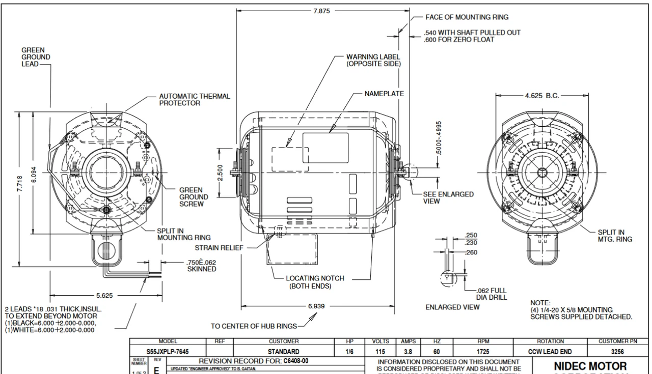 3256 Nidec 1/6 Hp 1725 RPM 115V ODP 1-Phase Hot Water Circulating Motor 2 3256 Nidec 1/6 Hp 1725 RPM 115V ODP 1-Phase Hot Water Circulating Motor - Image 2