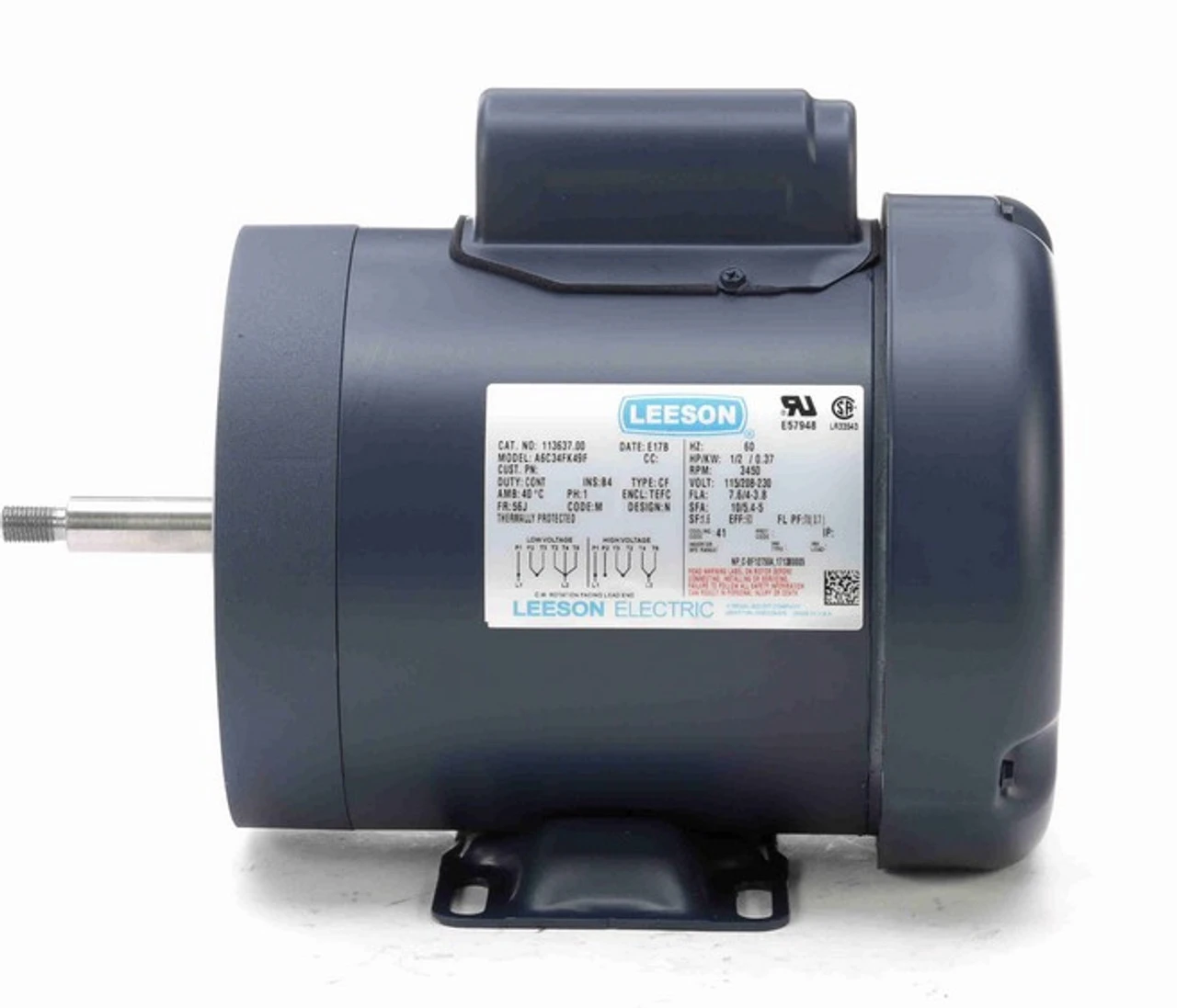 113637.00 Leeson 1/2 Hp 3600 RPM 115/208-230V 56J Frame (Rigid Base) TEFC 1-Phase Jet Pump Motor 3 113637.00 Leeson 1/2 Hp 3600 RPM 115/208-230V 56J Frame (Rigid Base) TEFC 1-Phase Jet Pump Motor - Image 3