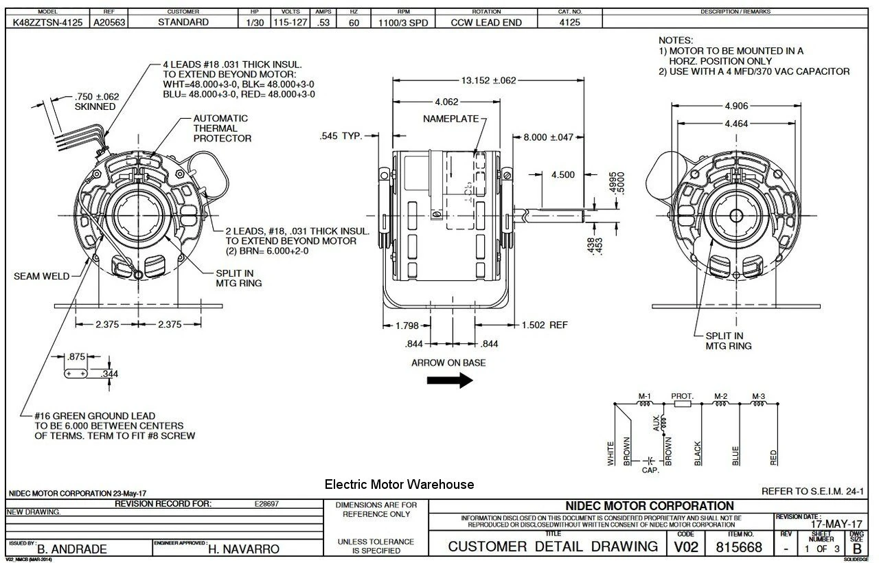 4125 Nidec | 1/30 Hp 1100 RPM 3-Speed 115-127V; 5.0" Blower Motor 3 4125 Nidec | 1/30 Hp 1100 RPM 3-Speed 115-127V; 5.0" Blower Motor - Image 3