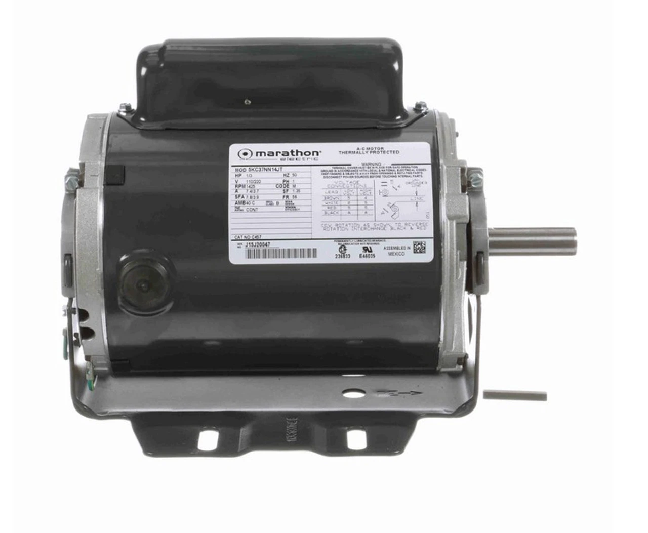 C457 Marathon 1/3 Hp (1 Speed) 110/220V 1500 RPM ODP 56 Frame Cap Start Resilient Base Motor 3 C457 Marathon 1/3 Hp (1 Speed) 110/220V 1500 RPM ODP 56 Frame Cap Start Resilient Base Motor - Image 3