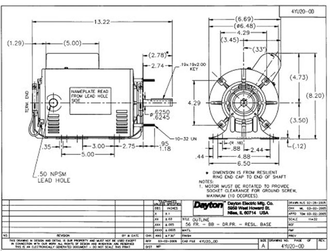 4YU20 Dayton 1/4 HP Direct Drive Blower Motor 860 RPM 115V 3 4YU20 Dayton 1/4 HP Direct Drive Blower Motor 860 RPM 115V - Image 3