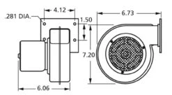 Fasco 50752-D500 Centrifugal Blower 115V, (Dayton Ref 2C610, 4C442, 1TDP5) -Motor Warehouse Store 50752 D230 dim 83843.1435071130