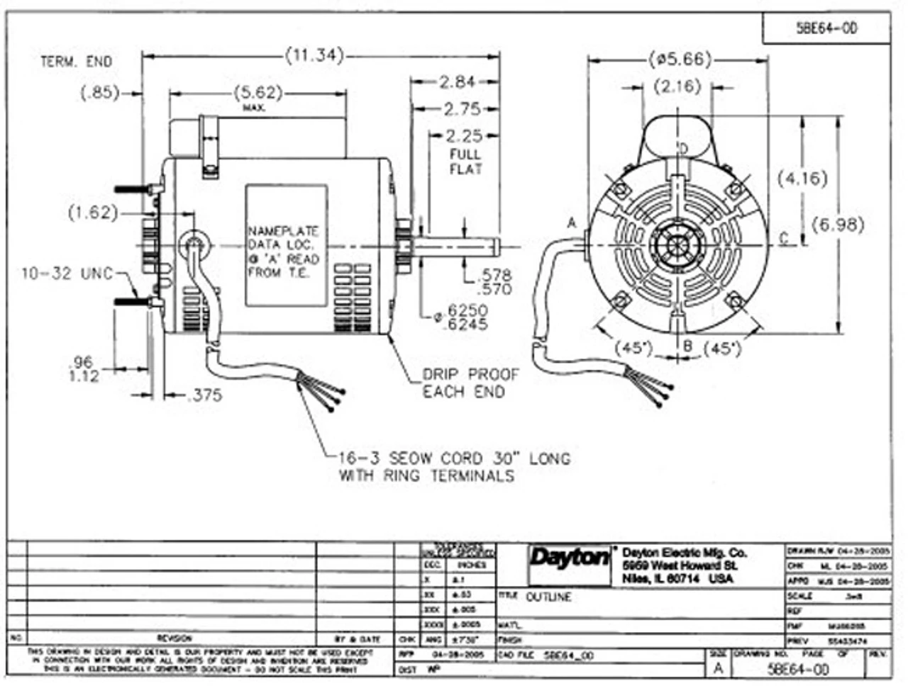 5BE64 Dayton 1/3 HP Direct Drive Blower Motor 1140 RPM 115V 3 5BE64 Dayton 1/3 HP Direct Drive Blower Motor 1140 RPM 115V - Image 3