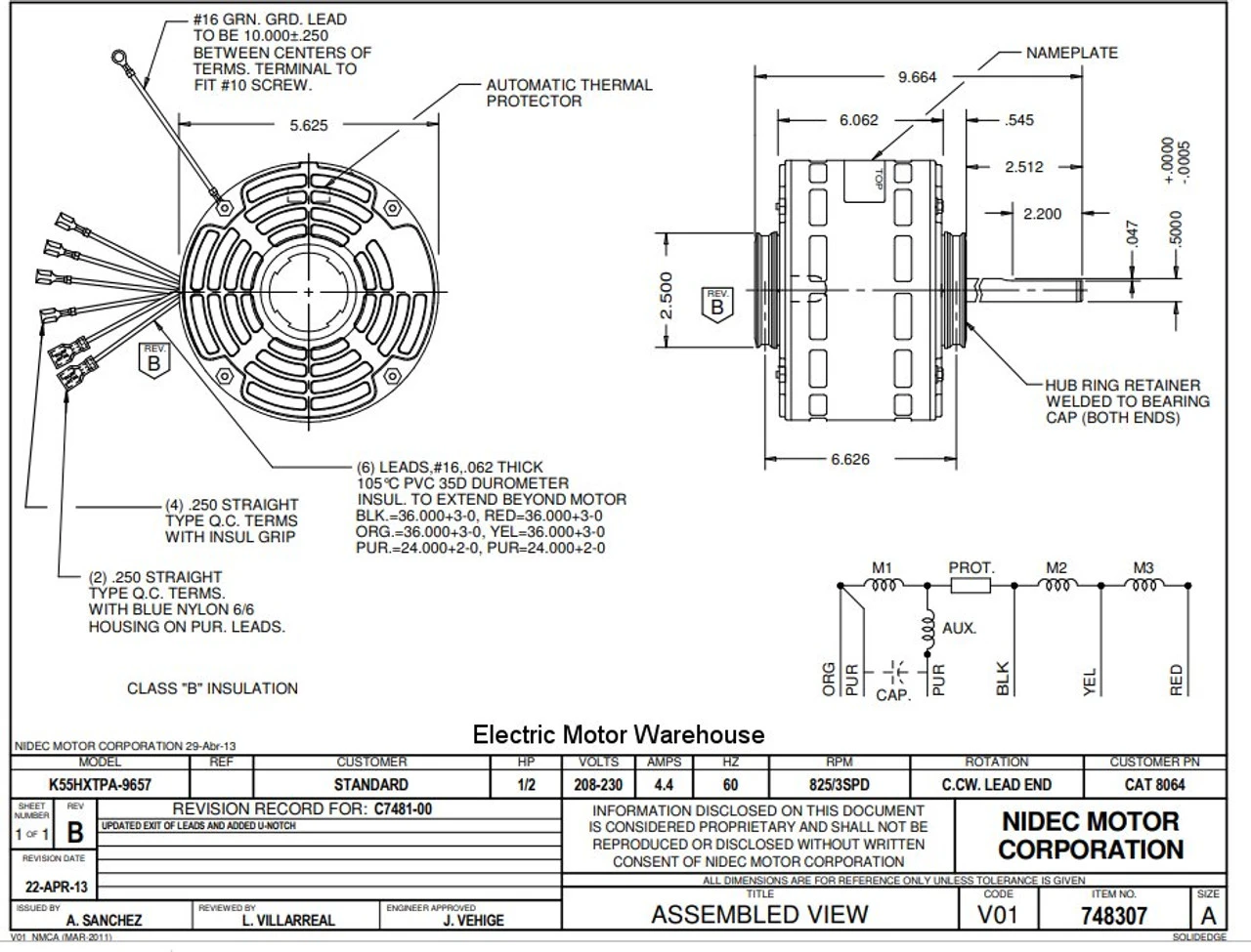 8064 Nidec | 1/2 Hp 825 RPM 3-Speed 208-230V; 5.6" Blower Motor 3 8064 Nidec | 1/2 Hp 825 RPM 3-Speed 208-230V; 5.6" Blower Motor - Image 3