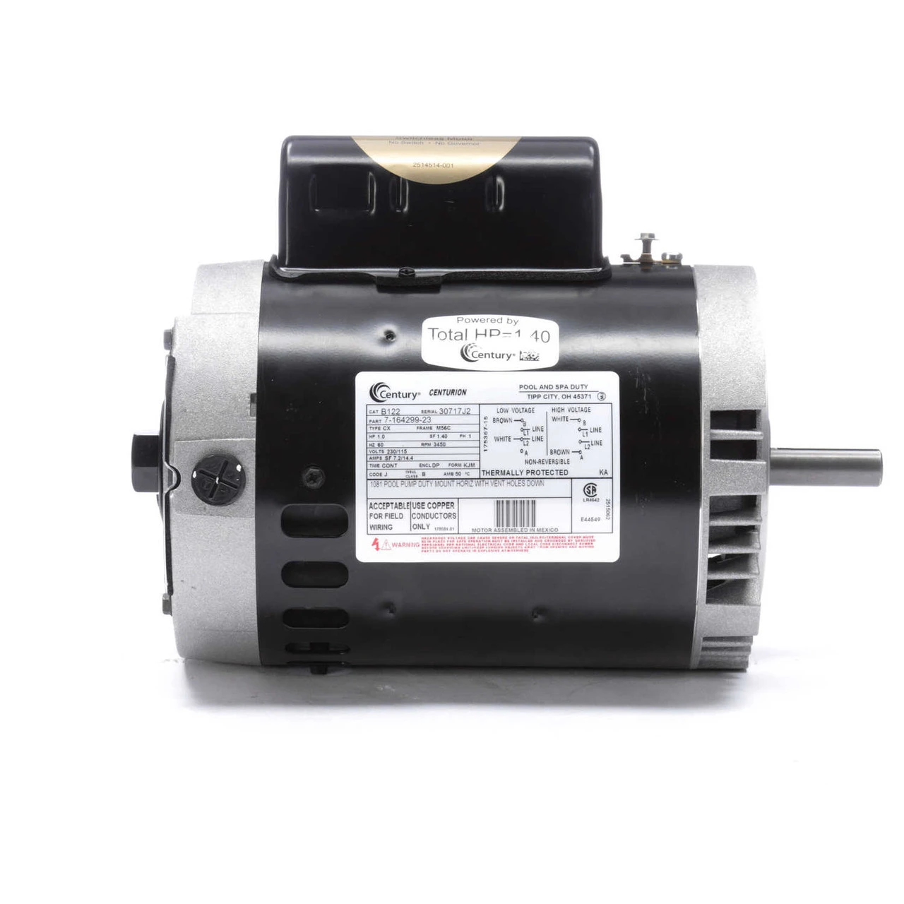 B122 Century 1 Hp 3450 RPM 56C Frame 115/230V Swimming Pool - Jet Pump Motor Century # B122 3 B122 Century 1 Hp 3450 RPM 56C Frame 115/230V Swimming Pool - Jet Pump Motor Century # B122 - Image 3