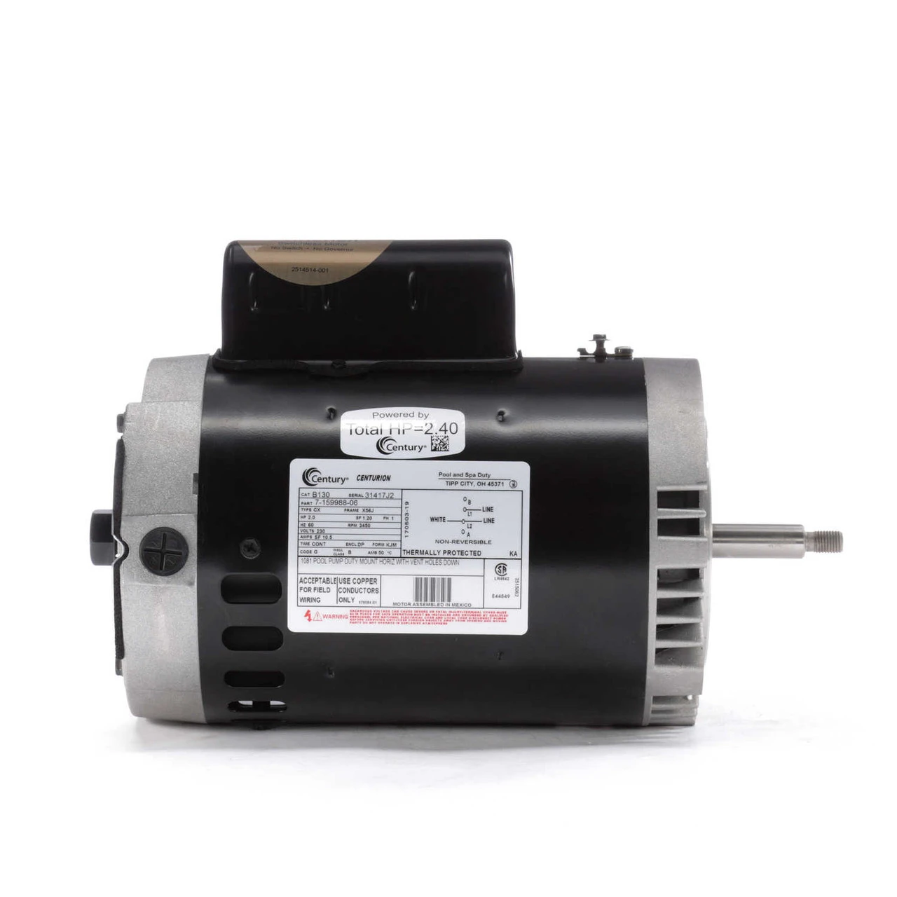 B130 Century 2 Hp 3450 RPM 56J Frame 230V Switchless Swimming Pool Pump Motor Century # B130 2 B130 Century 2 Hp 3450 RPM 56J Frame 230V Switchless Swimming Pool Pump Motor Century # B130 - Image 2