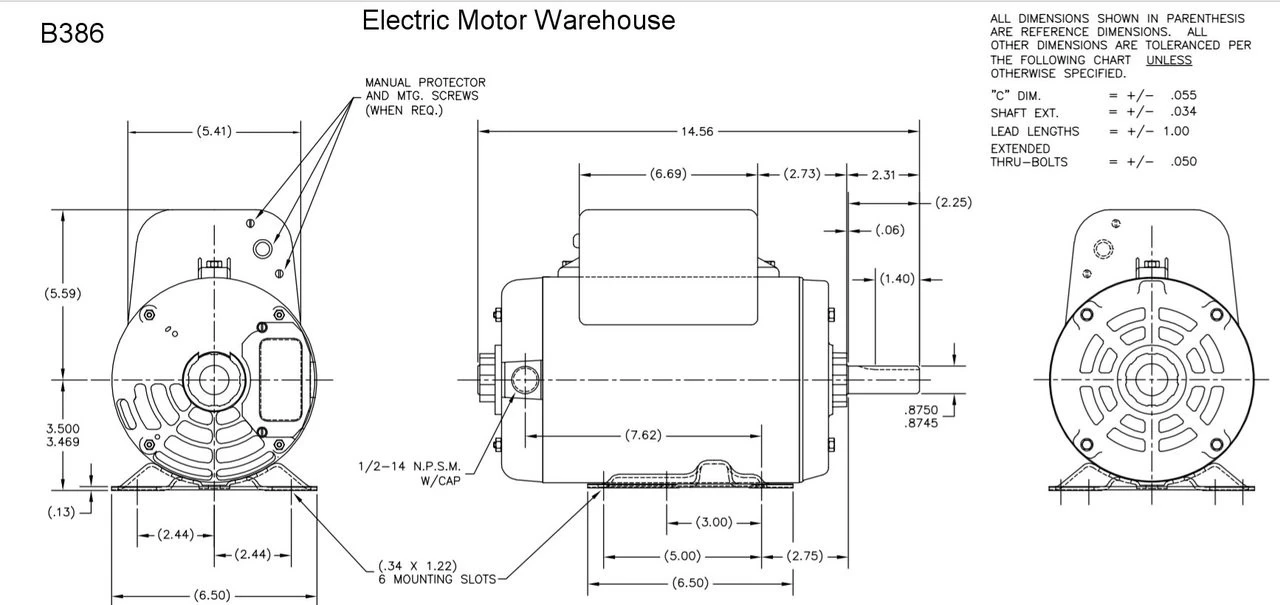B386 Century 5 HP SPL 3450 RPM R56HZ Frame 208-230V Air Compressor Motor - Century # B386 4 B386 Century 5 HP SPL 3450 RPM R56HZ Frame 208-230V Air Compressor Motor - Century # B386 - Image 4