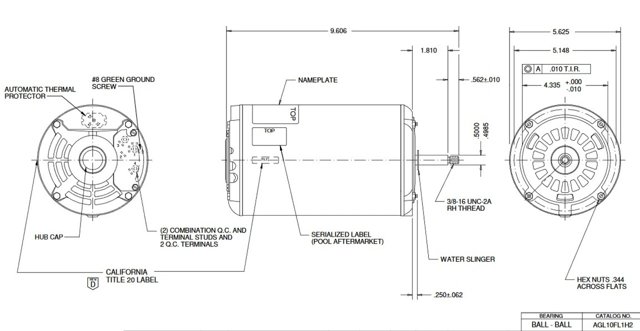 AGL15FL1H2 US Motors 1 Hp 3450 RPM 48 Frame 115V Thru-Bolt Pool-Spa Motor (Hofinger Replacement) 1 AGL15FL1H2 US Motors 1 Hp 3450 RPM 48 Frame 115V Thru-Bolt Pool-Spa Motor (Hofinger Replacement)