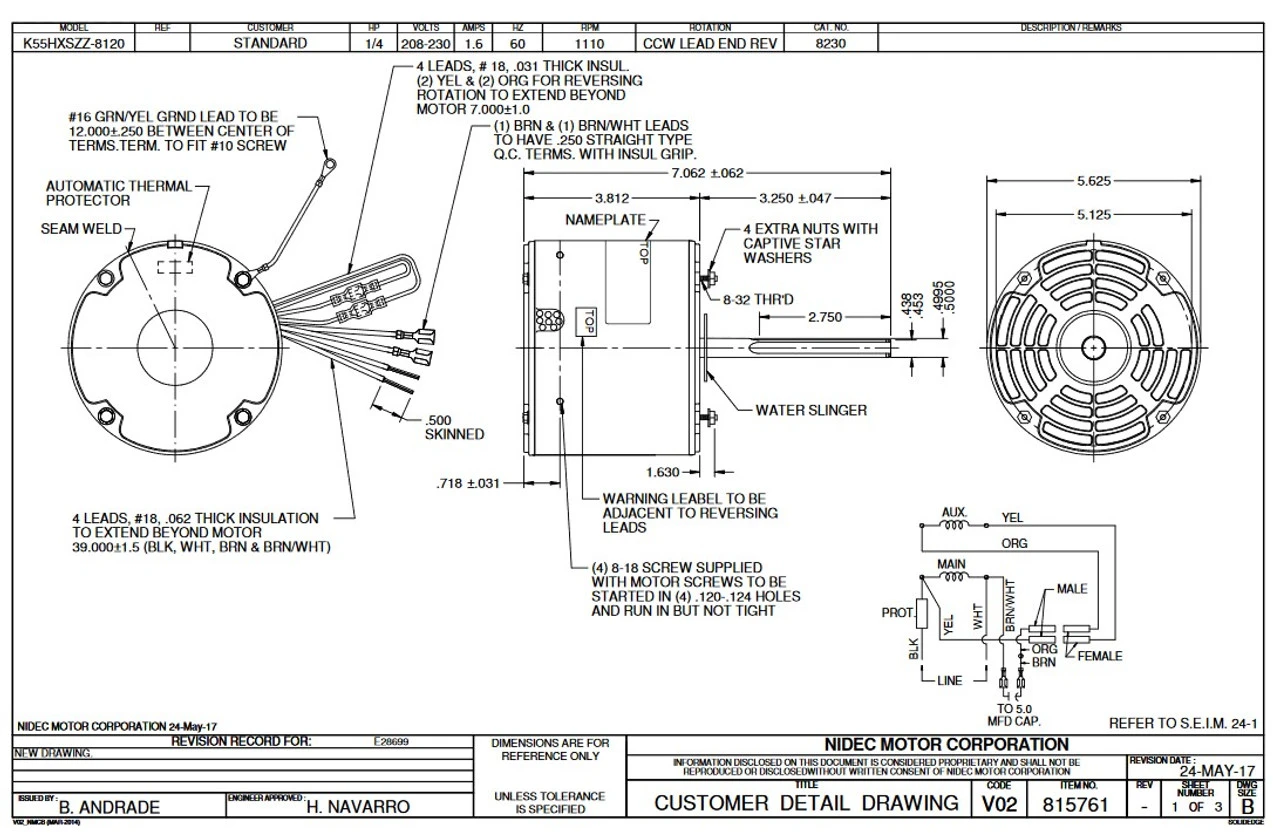 8230 Nidec | 1/4 Hp 1110 RPM 1-Speed 208-230V; 5.6" Condenser Motor 2 8230 Nidec | 1/4 Hp 1110 RPM 1-Speed 208-230V; 5.6" Condenser Motor - Image 2
