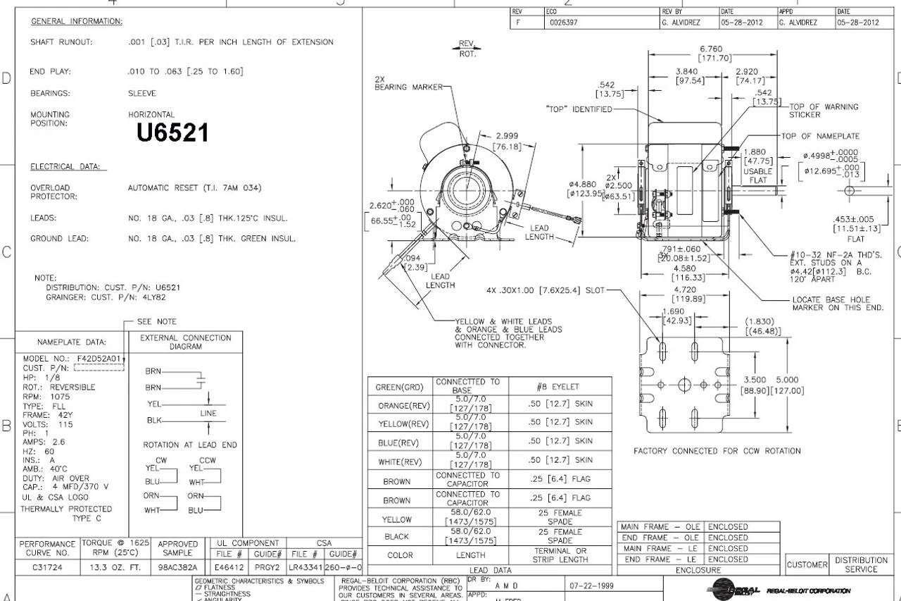U6521 Century Unit Heater Motor 1/8 Hp, 1075 RPM, 115 Volts 4 U6521 Century Unit Heater Motor 1/8 Hp, 1075 RPM, 115 Volts - Image 4