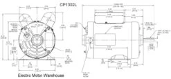 CP1302L Century 3 HP 3450 RPM 56 Frame 208-230V Air Compressor Motor - Century # CP1302L -Motor Warehouse Store cp1302l dim 78475.1555333066