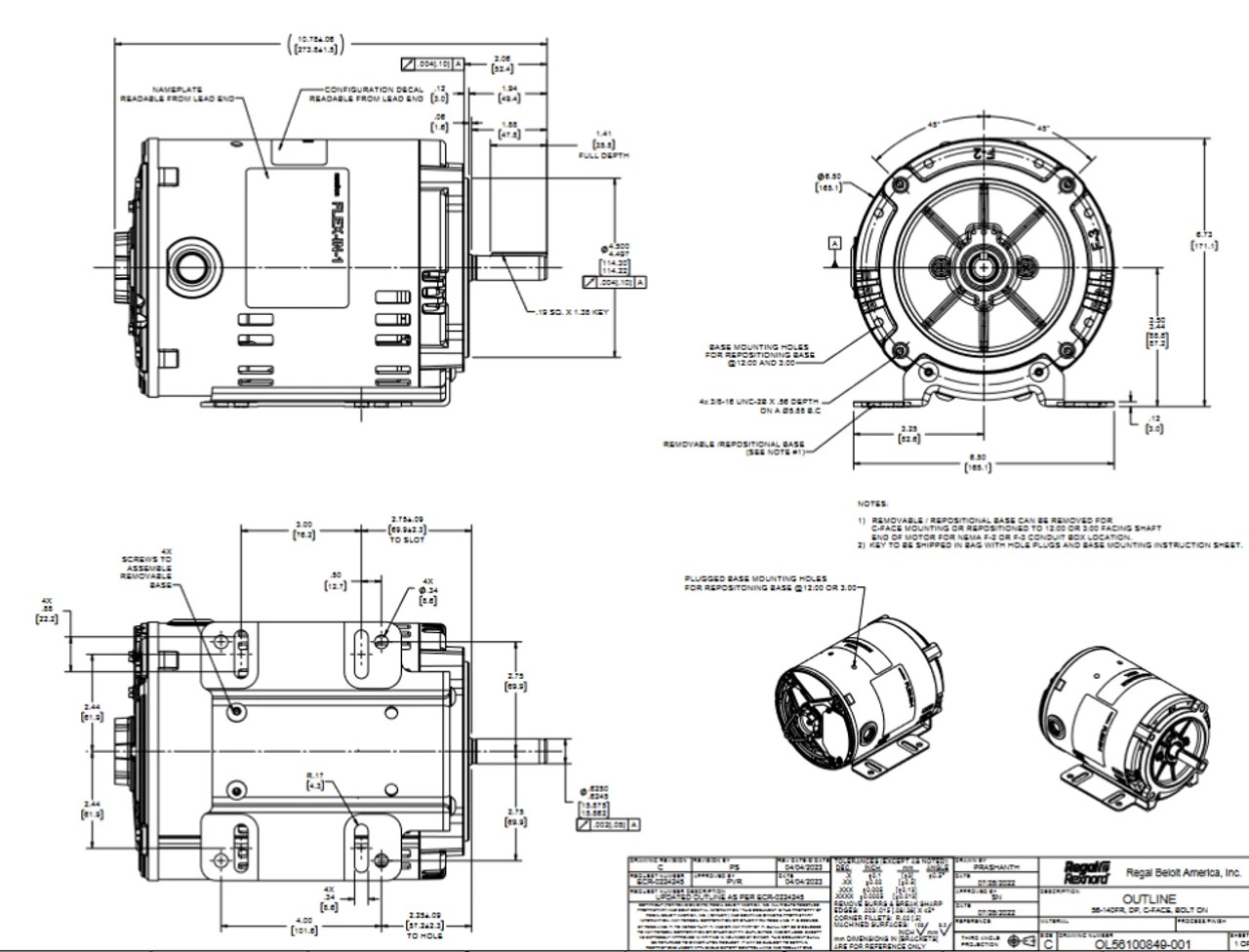 FX12BK001 | 1/2 HP 3600 RPM 56C 208-230/460V 3 Phase ODP, FLEX-IN-1 Marathon Electric Motor 2 FX12BK001 | 1/2 HP 3600 RPM 56C 208-230/460V 3 Phase ODP, FLEX-IN-1 Marathon Electric Motor - Image 2